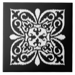 Cor damasco Ikat - branco e preto