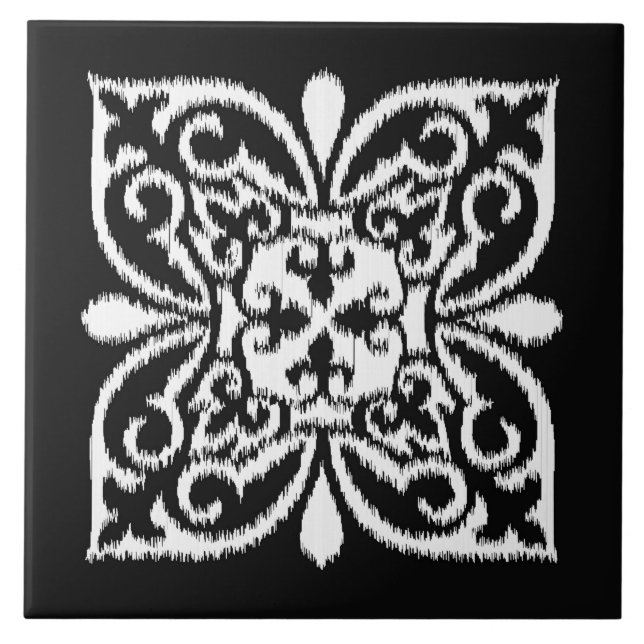 Cor damasco Ikat - branco e preto (Frente)