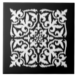 Cor damasco Ikat - branco e preto