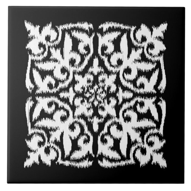 Cor damasco Ikat - branco e preto (Frente)