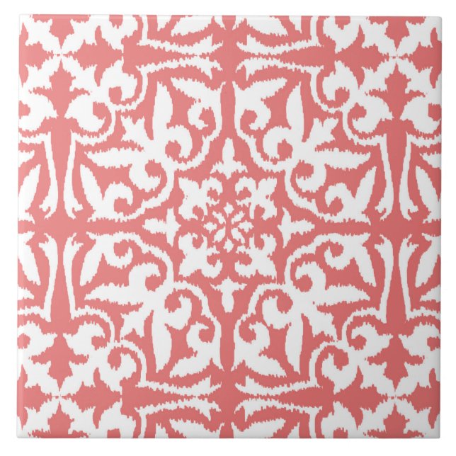 Cor damasco Ikat - Cor-de-rosa e branco (Frente)