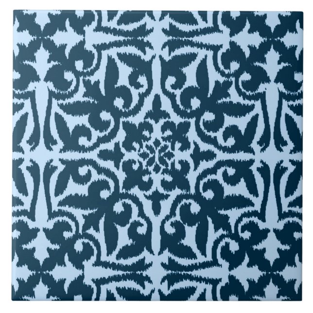 Cor damasco Ikat - Índio escuro e azul claro (Frente)