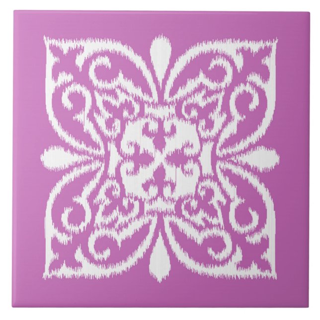 Cor damasco Ikat - orquídea e branca (Frente)