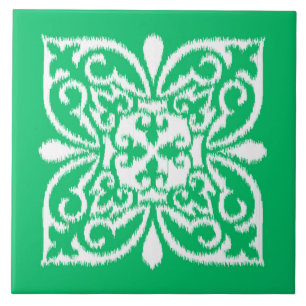 Cor damasco Ikat - verde-jade e branco