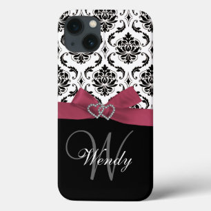 Cor damasco inicial personalizada, rosa, preta
