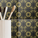 Cor damasco Metálico Dourada Falsa Preta Glittery<br><div class="desc">Design decorativa elegante com cor damasco metálica dourada falsa sobre fundo brilhante preto.</div>