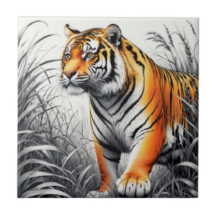 Cor de Arte Tigre Desenho Branco Parcial Preto