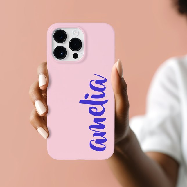 Cor-de-rosa azul do script de nome personalizado (Blue custom name script pink Case-Mate iPhone case)