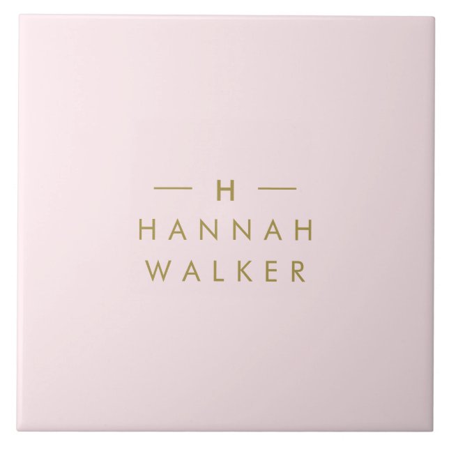 Cor-de-rosa-branco monograma | Elegante Dourado Mi (Frente)