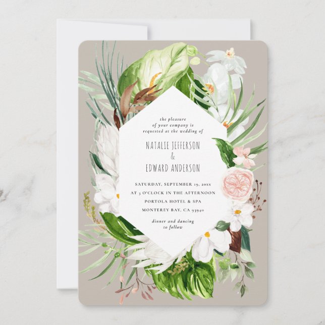 Cor-de-rosa + convite de casamento floral tropical (Frente)
