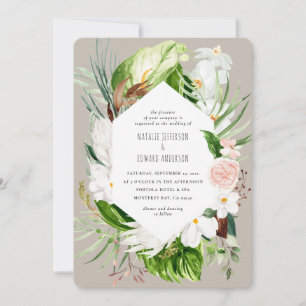 Cor-de-rosa + convite de casamento floral tropical