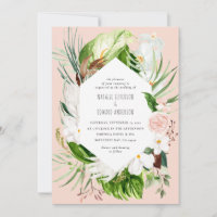 Cor-de-rosa + convite de casamento floral tropical