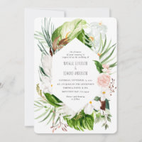 Cor-de-rosa + convite de casamento floral tropical