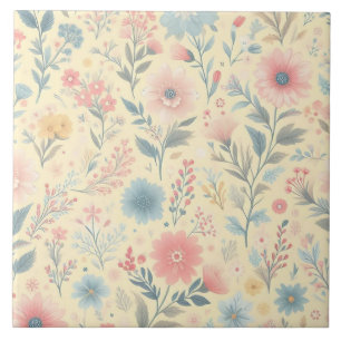 Cor-de-rosa florido Pastel e azul no amarelo-claro