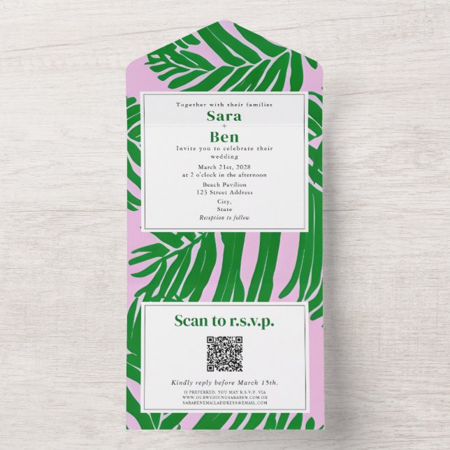 Cor-de-rosa moderno + Código QR de Casamento de Pr (Inside)