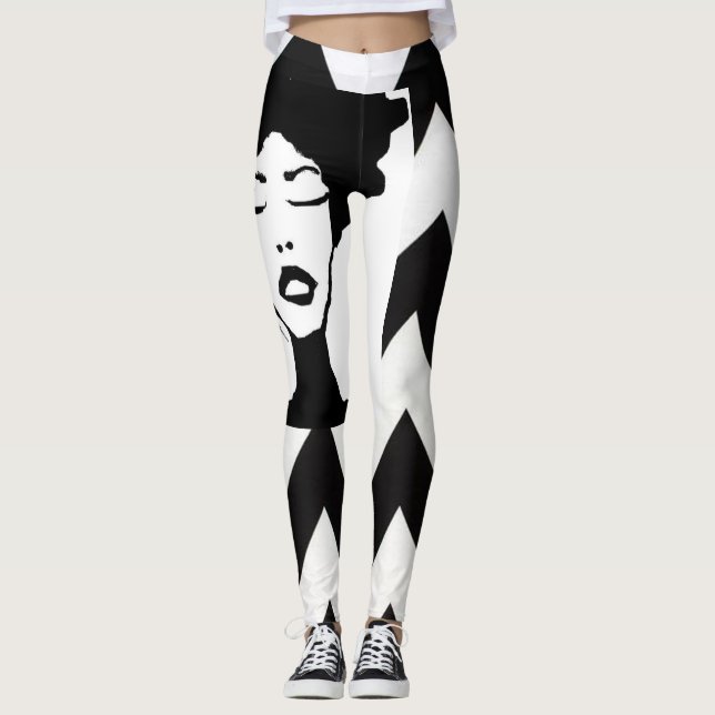 Cor-de-rosa para leggings de Zig. B&W (Frente)