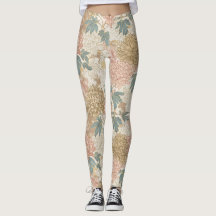 Cor-de-rosa-plana japonesa e leggings Douradas