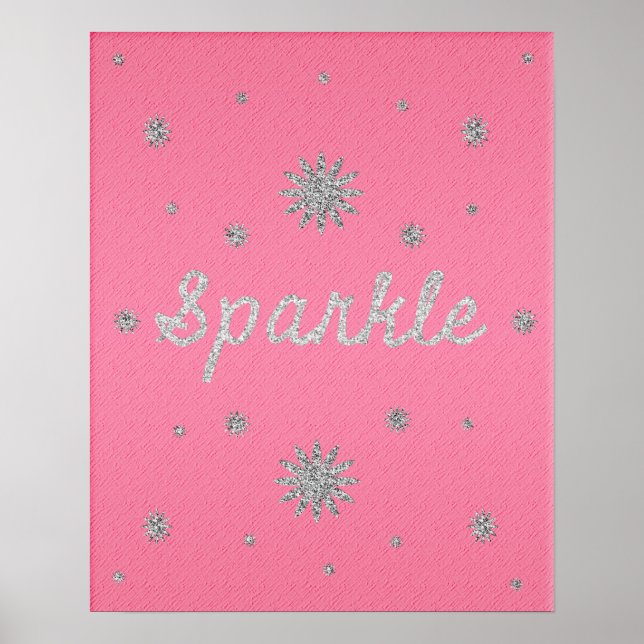 Cor de rosa quente com brilho prateado Poster (Frente)