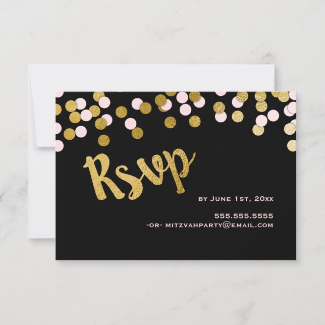 Cor de Rosa | Resposta RSVP de Confetti Bat Mitzva (Frente)