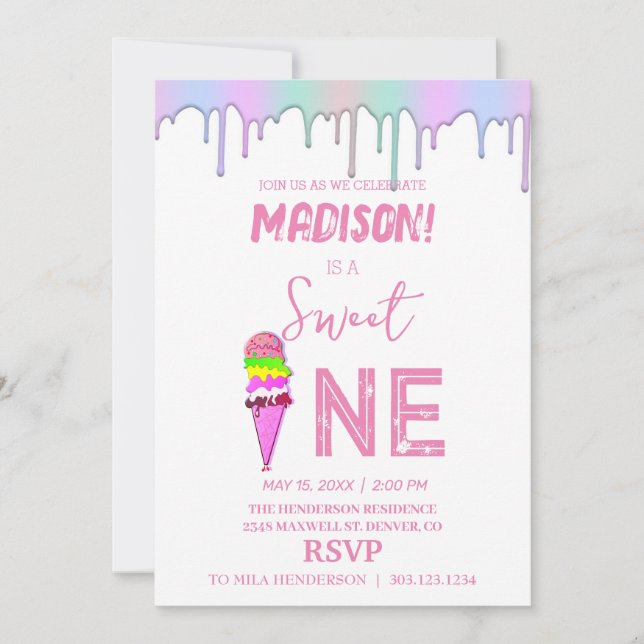Cor do arco-íris do Sorvete doce, Convite (Frente)