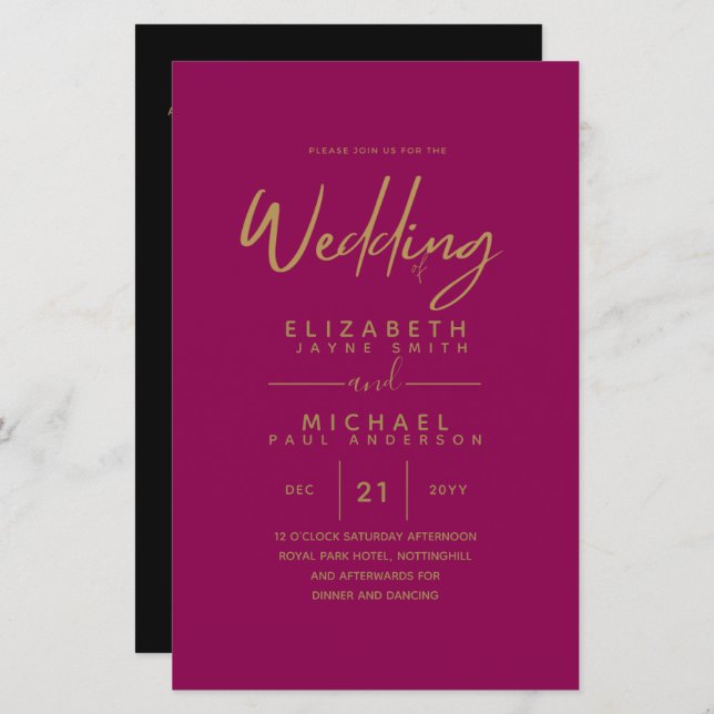 Cor do ORÇAMENTO Tendências do Convite de casament (Frente/Verso)