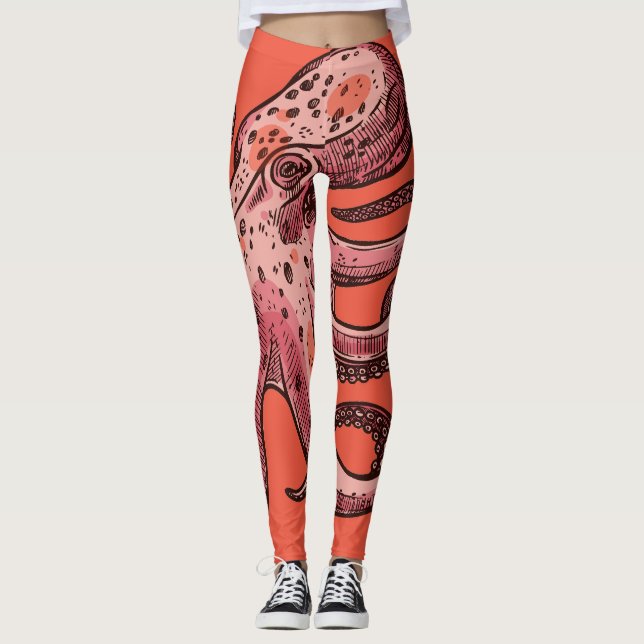 Cor Maroon-Coral Leggings Octopus (Frente)