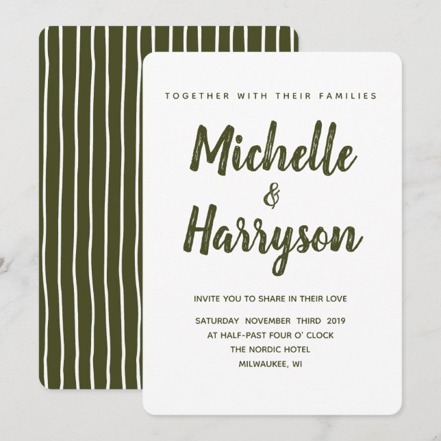 Cor mínima | Verde escuro | Convite Para Casamento (Frente/Verso)