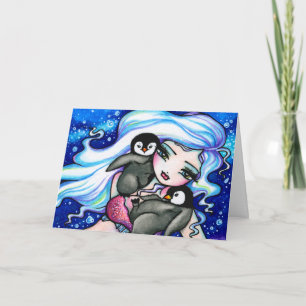 COR O SEU PRÓPRIO Cartão de Natal Pinguim Sereia