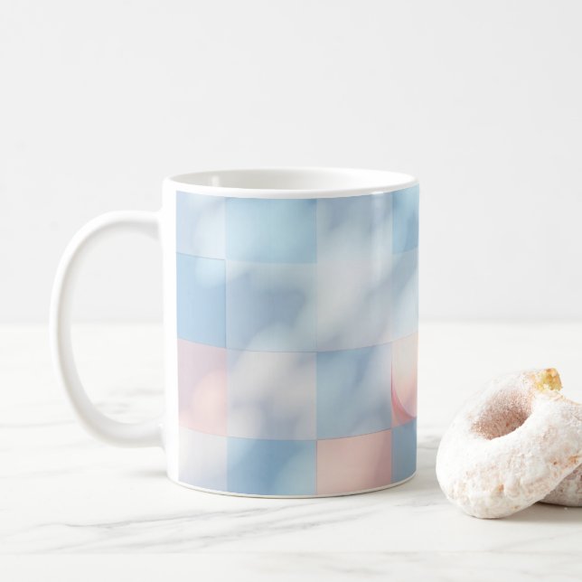 Cor rosa, azul-céu, padrão quadrado, caneca d'água (Com Donut)