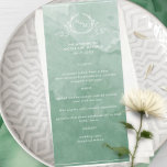 Cor Verde Chic, Menu Casamento Monograma<br><div class="desc">Aprecie seus hóspedes com este lindo menu de casamento de aquarela verde, com elegante monograma botânico desenhado à mão com casais sobre um requintado fundo de lavagem de aquarela em uma bela mistura de tons verdes. Fácil de preencher modelo com seus detalhes e menu e solicitar seus impressões! Parte da...</div>