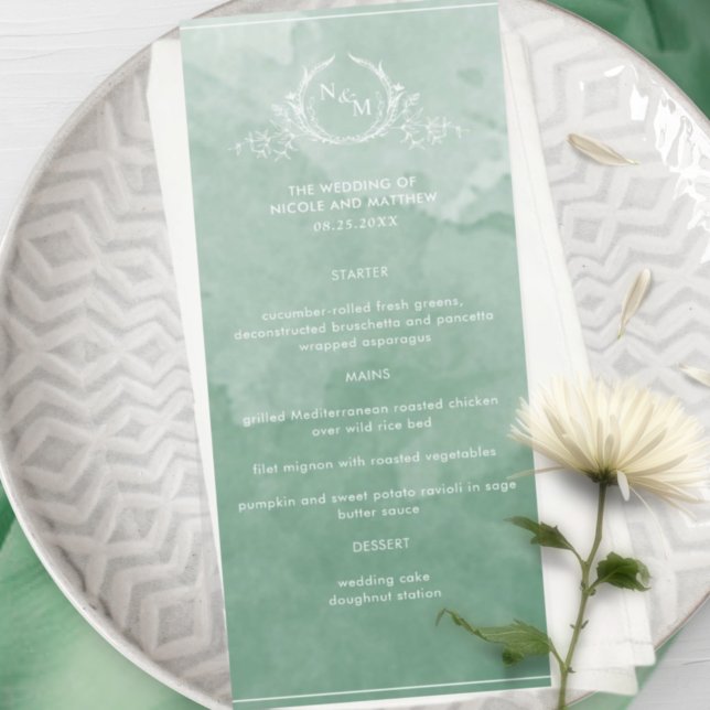 Cor Verde Chic, Menu Casamento Monograma (Criador carregado)