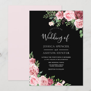 Cora o convite de casamento elegante preto floral