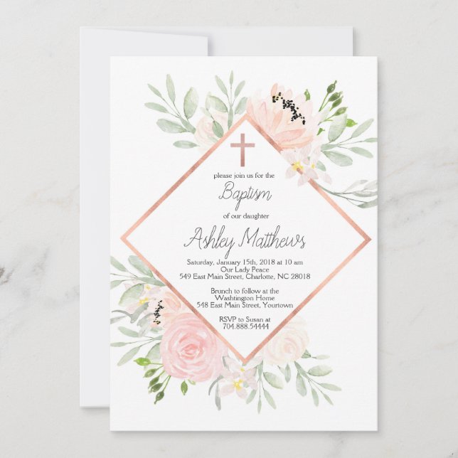 cora o convite do baptismo, primeiro comunhão (Frente)