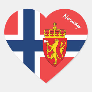 Coração Adesivo da Noruega, Coração, Bandeira Norueguesa P