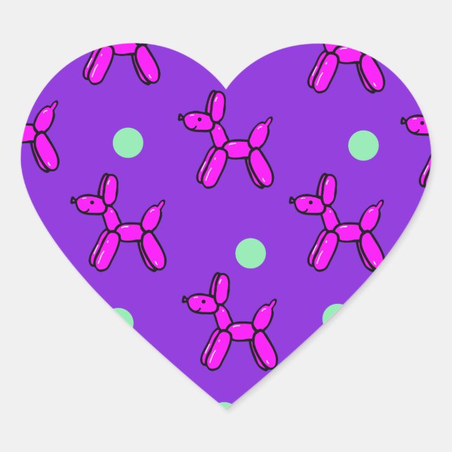 Coração Adesivo de cães de balão cor-de-rosa (Frente)