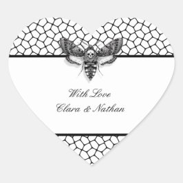 Coração Adesivo de Casamento Gótico – Mariposa & Renda Pre