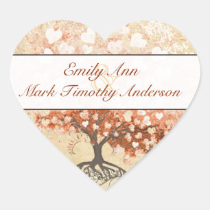 Coração Adesivo de casamento Peach Coral Heart Leaf