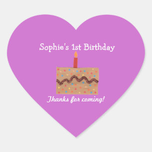Coração Adesivo de festa de 1º aniversário de menina com b