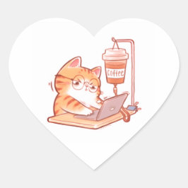 Coração Adesivo de Gato Cafeinado Divertido, Gin Super Tra