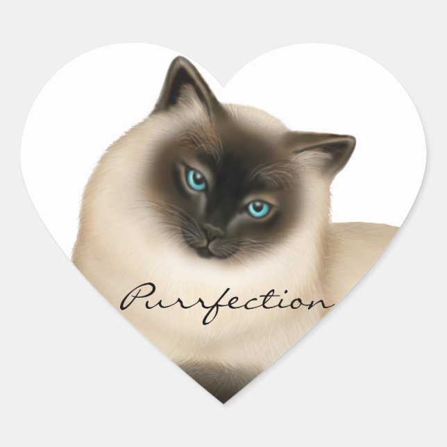 Coração Adesivo de Gato Siamês Personalizável (Frente)