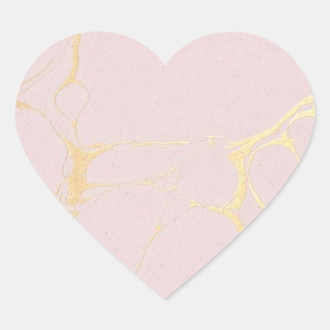 Coração Adesivo de Mármore Dourado Rosa (Frente)