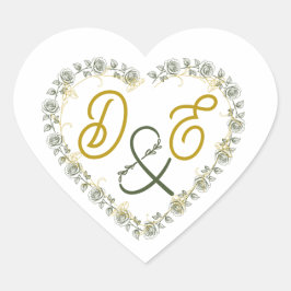 Coração Adesivo de monograma de casamento boho neutro com
