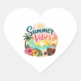 Coração Adesivo de Praia Tropical Vibes de Verão | Pôr do