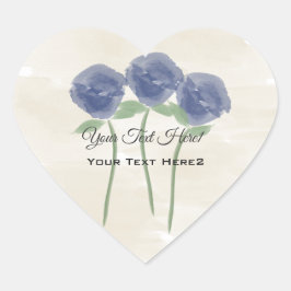Coração Adesivo de Rosas em Aquarela Azul Fofo