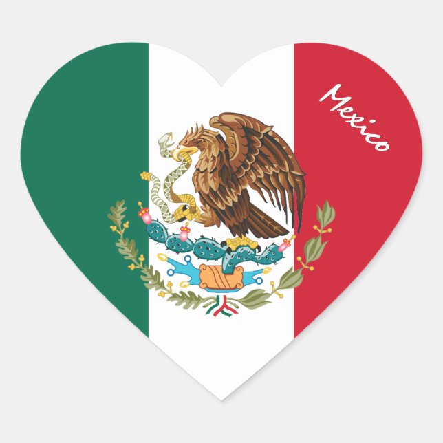 Coração Adesivo do México, Coração, Bandeira Mexicana Patr (Frente)