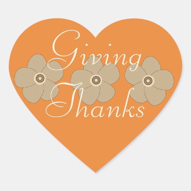Coração Adesivo Floral Laranja Dando Obrigado Bonito e Bri (Frente)