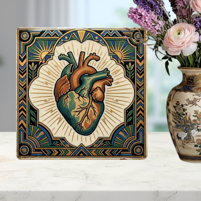Coração Anatômico Art Deco em Design Verde Teal Do (Criador carregado)