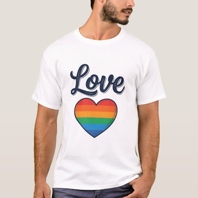 Coração Arco-íris de Amor Orgulho Camisa Desenho V (Frente)