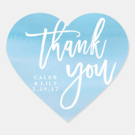 Coração azul-aquarela Obrigado adesivo