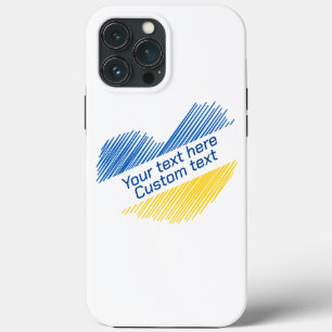 Coração azul e amarelo. Custom Text. Personalizáve